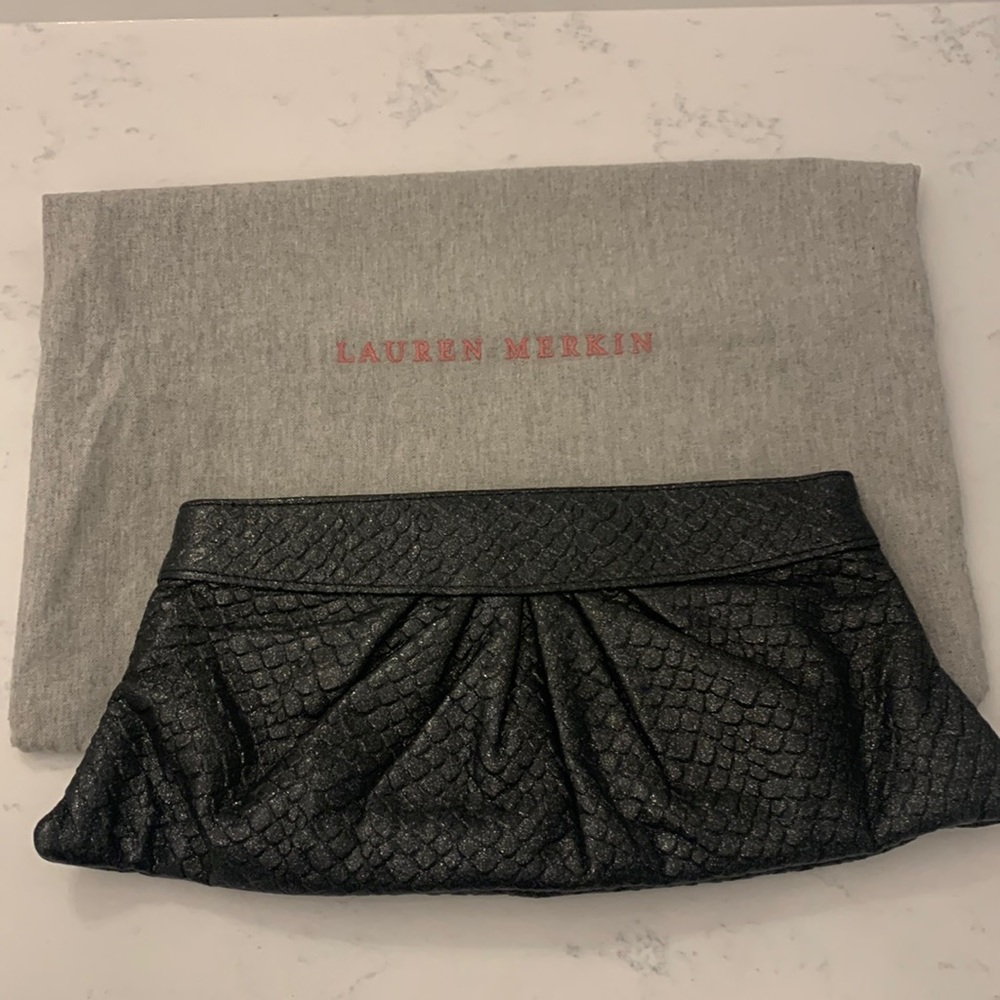 Lauren Merkin Black Snakeskin Clutch